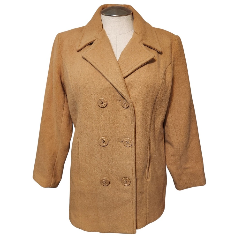 Centigrade Outerwear wool double breasted pea coat large tan